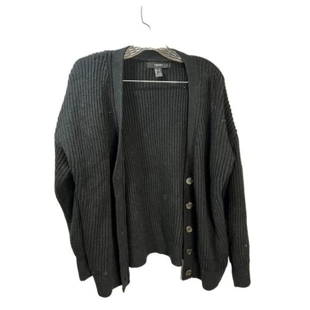 FOREVER 21 Black‎ Knit Sweater Cardigan V Neck Small